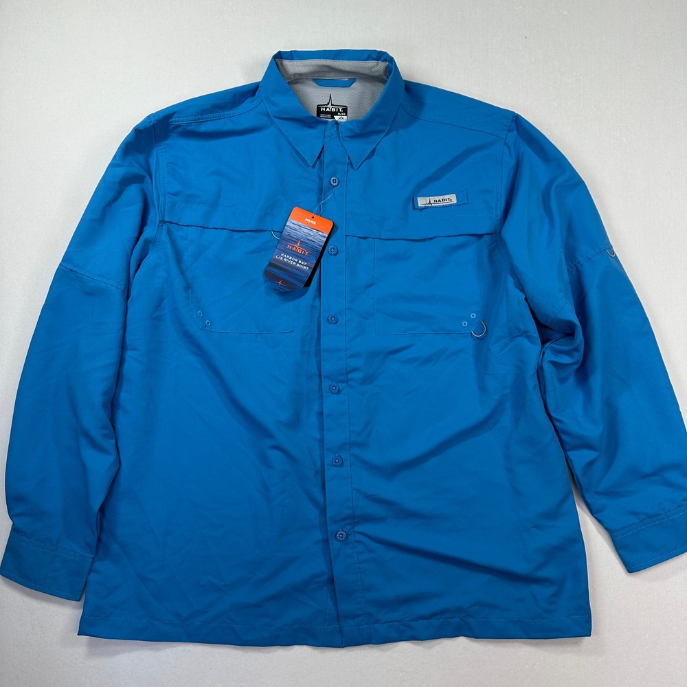NWT Habit Harbor Bay River Shirt Mens XL Mediterranean Blue UPF 40+ Fishing L/S